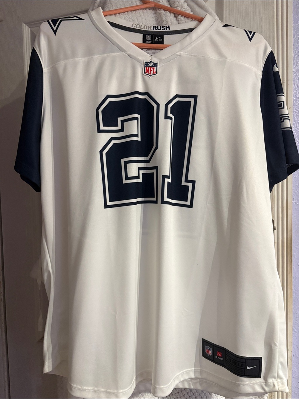 Nike Men's Dallas Cowboys #21 White and Navy Replica Football Jersey